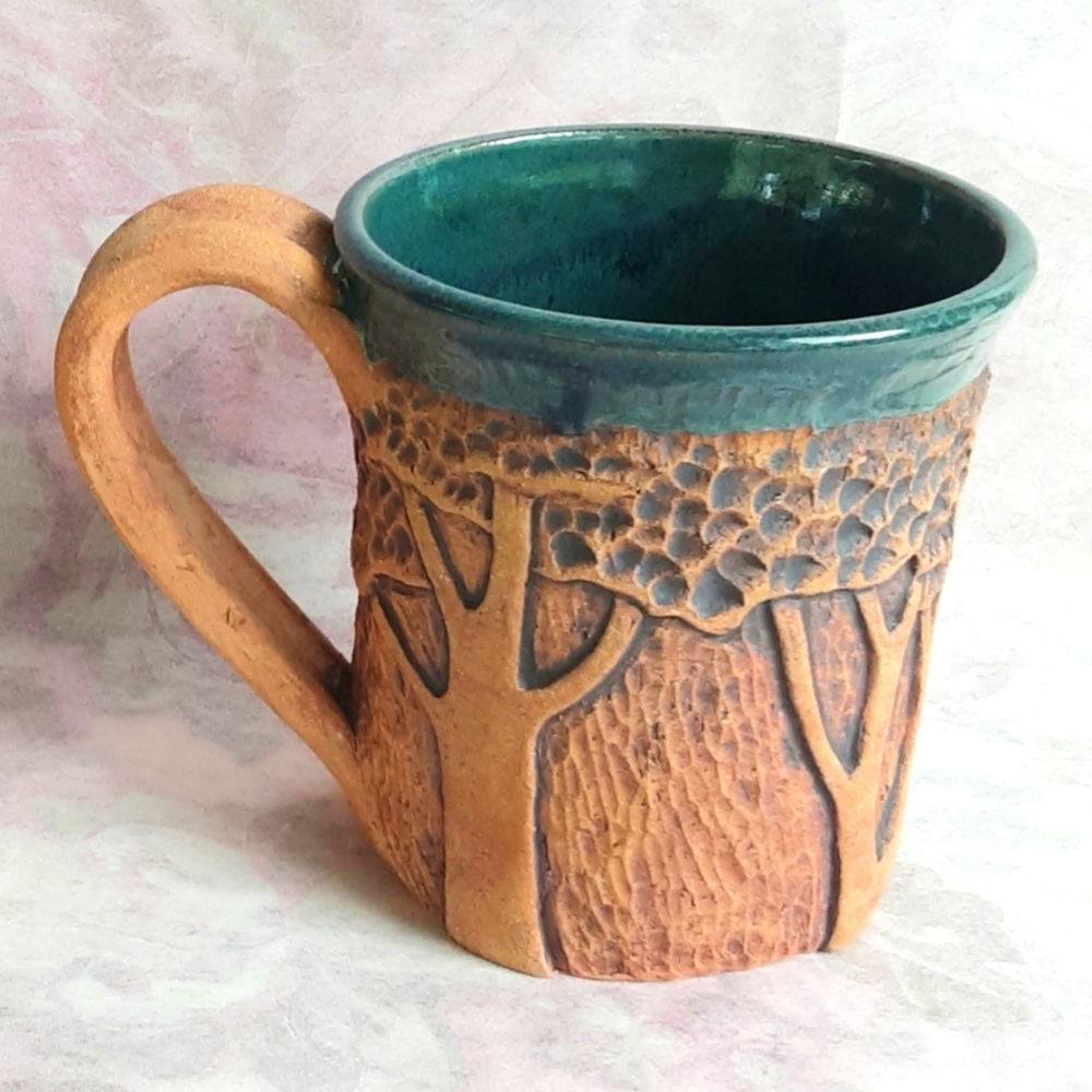 Tree Design Mugs, Sylvan Studios, Christy Crews Dunn, Stoneware, NWT, Pair 1991